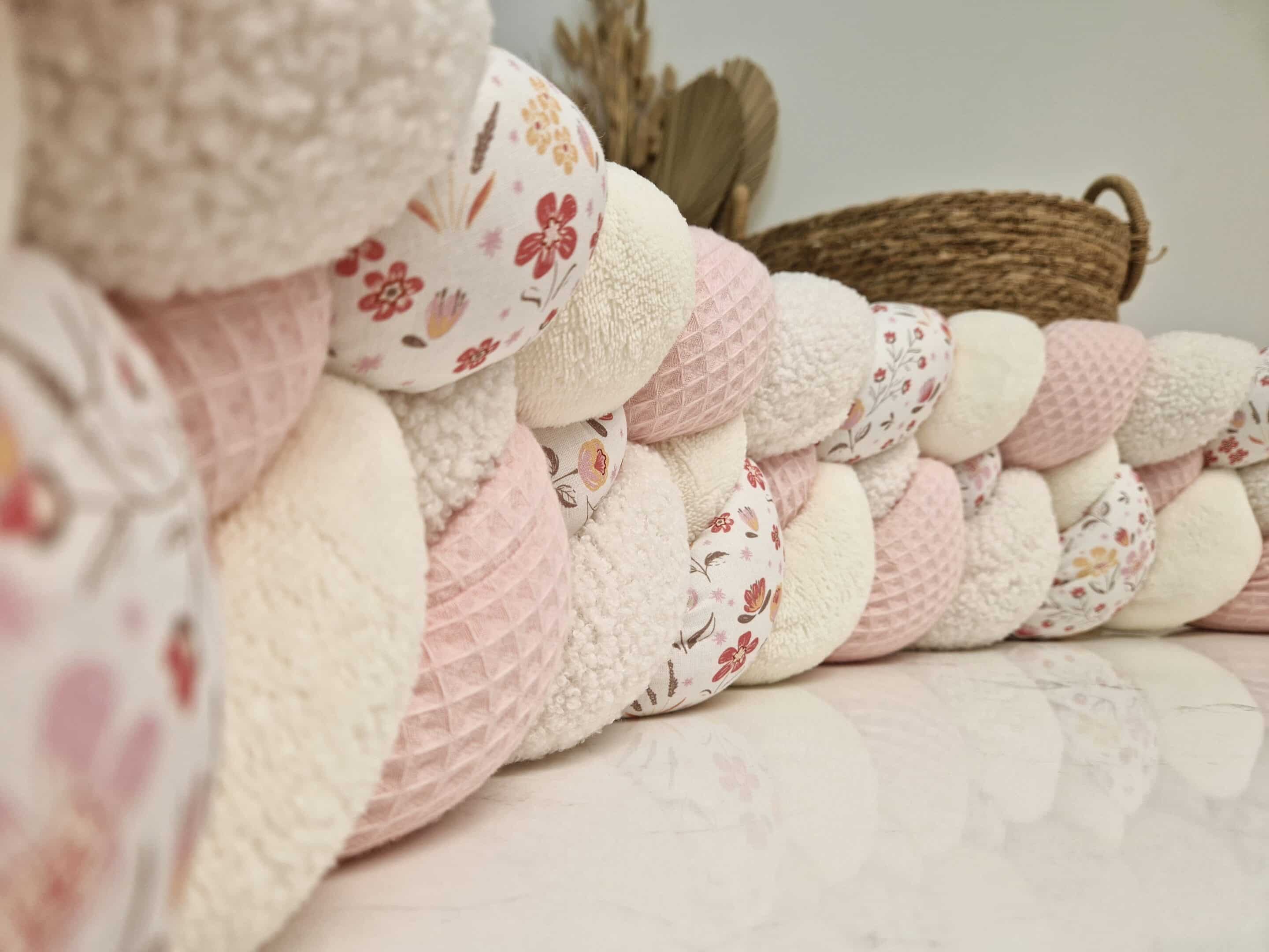 Tresse de lit 3 brins Rose gris & blanc